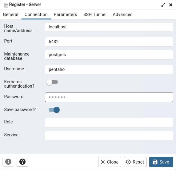 pgAdmin new server connection dialog
